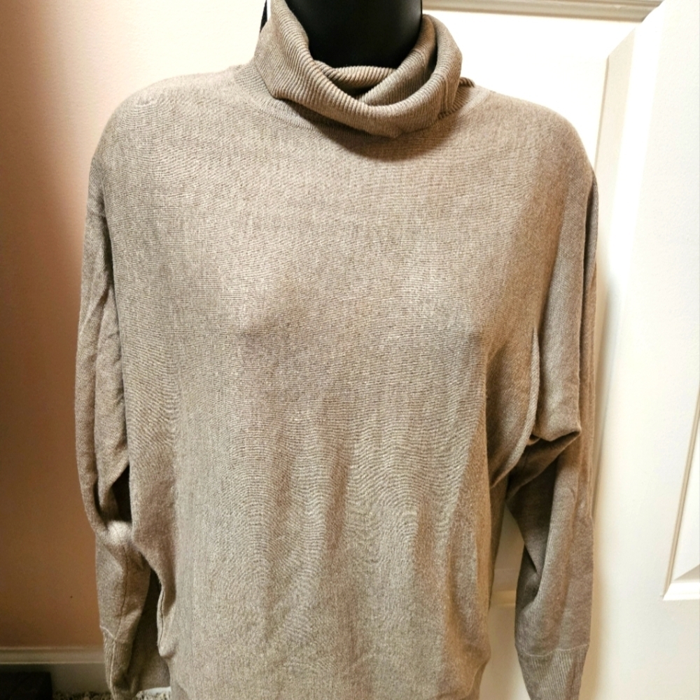 New York & Company Tan Turtle Neck Sweater Relaxed Knit